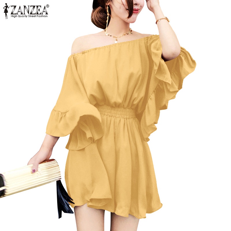 Áo liền quần ZANZEA trễ vai tay 3 / 4 phong cách Hàn Quốc cho nữ