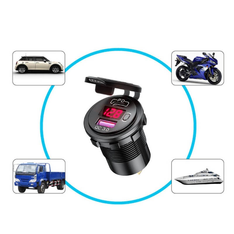 Tẩu Sạc Nhanh Usb Loại C Pd Qc3.0 12v Có Công Tắc On Off Cho Xe Hơi