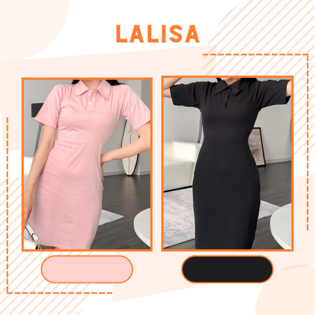 Váy Xinh Polo LALISA Thiết Kế Thời Trang Hàn Quốc Chất Thun Cotton Ôm Body Hai Màu Hồng Đen Đi Dự Tiệc, Đi Chơi VD005