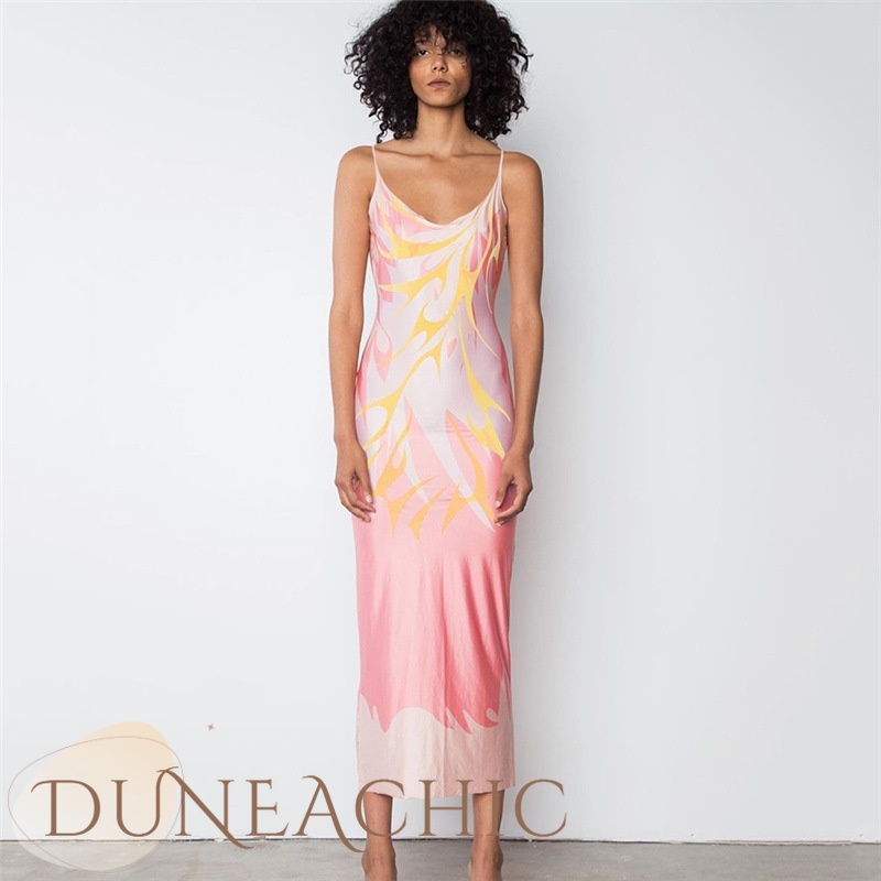 DUNEA Đầm Hai Dây Hở Lưng Cắt Thấp Thời Trang Cho Nữ