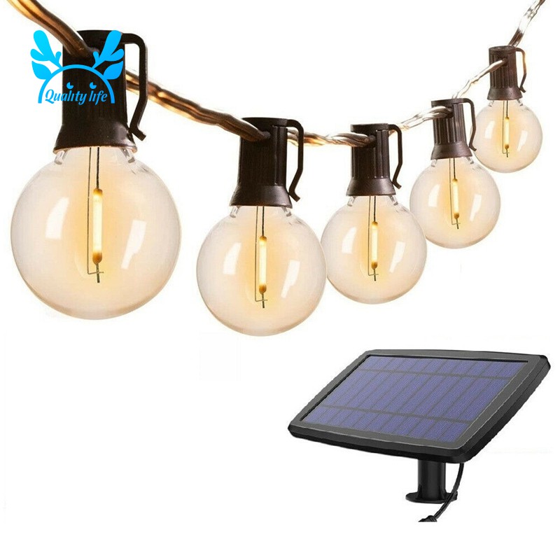 Dây 10 Bóng Led E12 G40 Và Tấm Pin Năng Lượng Mặt Trời Dùng Trang Trí