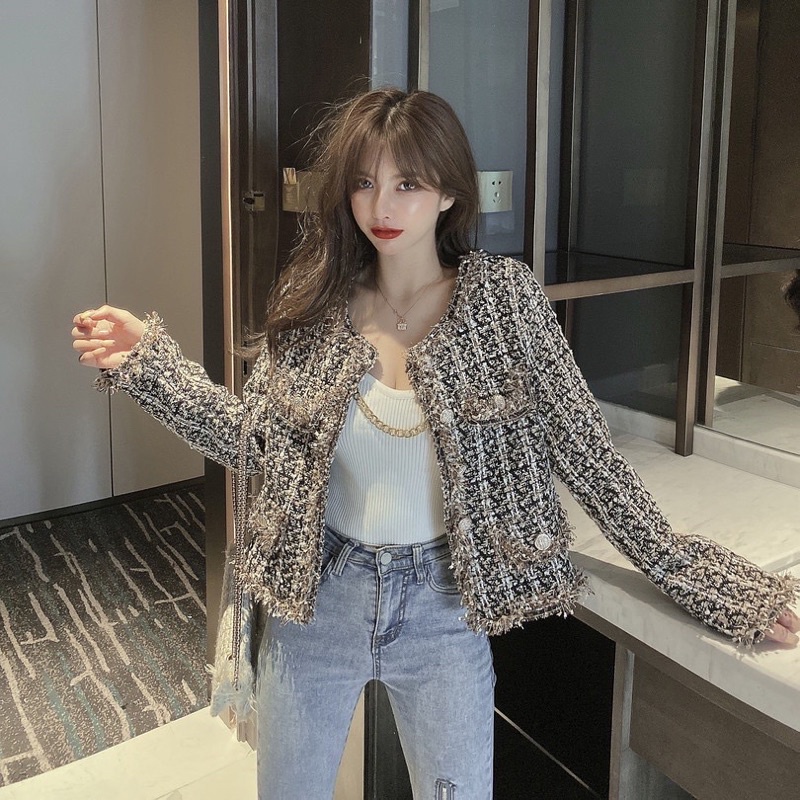 Pass thanh lý áo khoác dạ tweed màu nâu siêu đẹp
