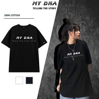 Áo thun tay lỡ form rộng unisex - Áo phông cotton local brand cặp đôi nam nữ cổ tròn màu trắng, đen MY DNA LOGO