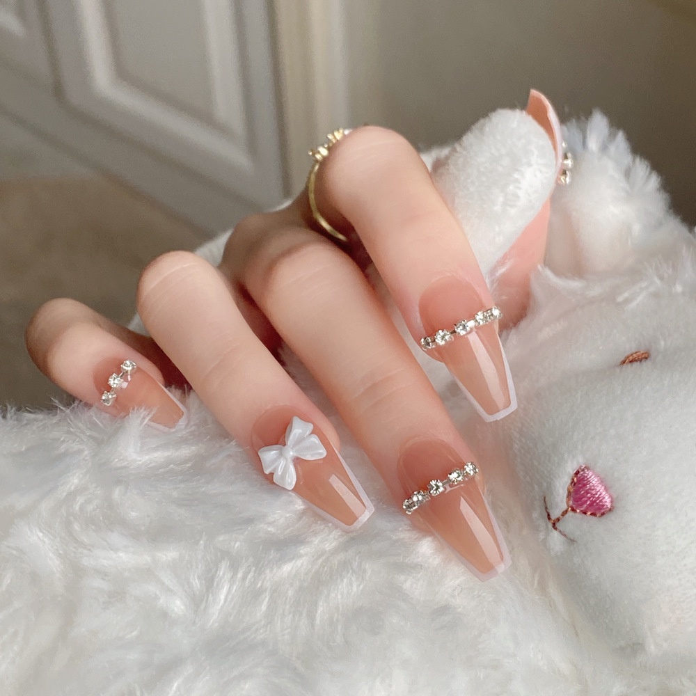 [Hàng mới về] Dây mắt xích đính hạt ngọc trai giả trang trí móng tay 3D DIY dài 25cm