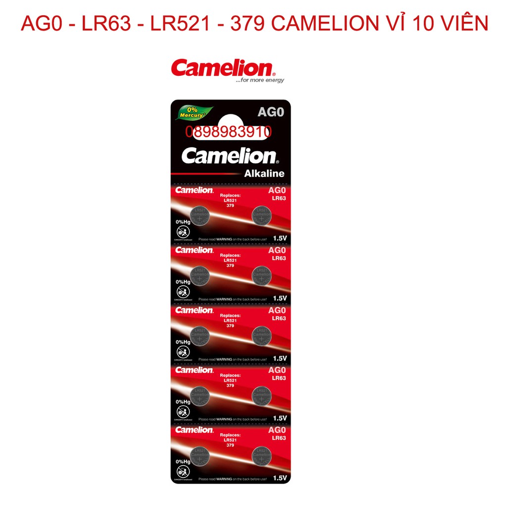 Vỉ 10 viên pin AG0 LR63 LR521 379 Camelion thay pin đồng hồ đeo tay