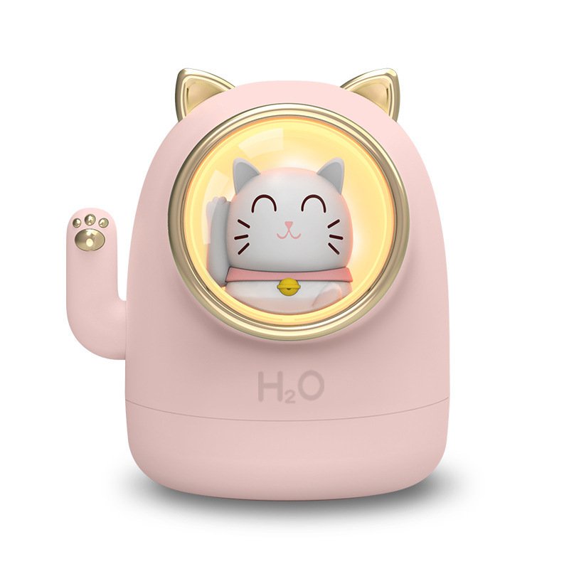 Máy phun sương tạo ẩm mini mèo may mắn dung tích 400ml, máy phun sương đèn Led cổng sạc Usb