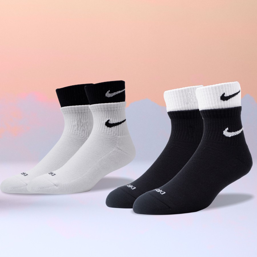 Tất Double Layer ✔️ ✔️ Một Tất Hai Layer Swoosh Vớ Nam Nữ Cổ Trung Có Đệm Cushion Thoáng Khí - SSS