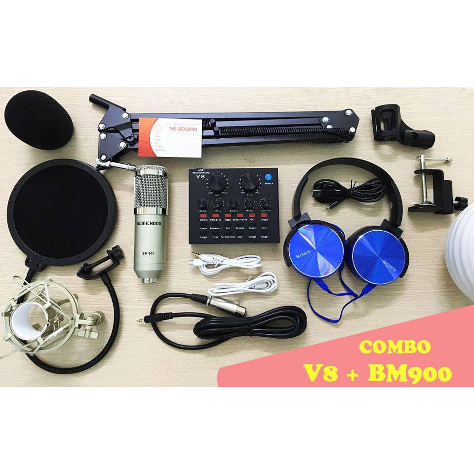 TRỌN BỘ MIC THU ÂM BM900 + SOUNDCAD V8
