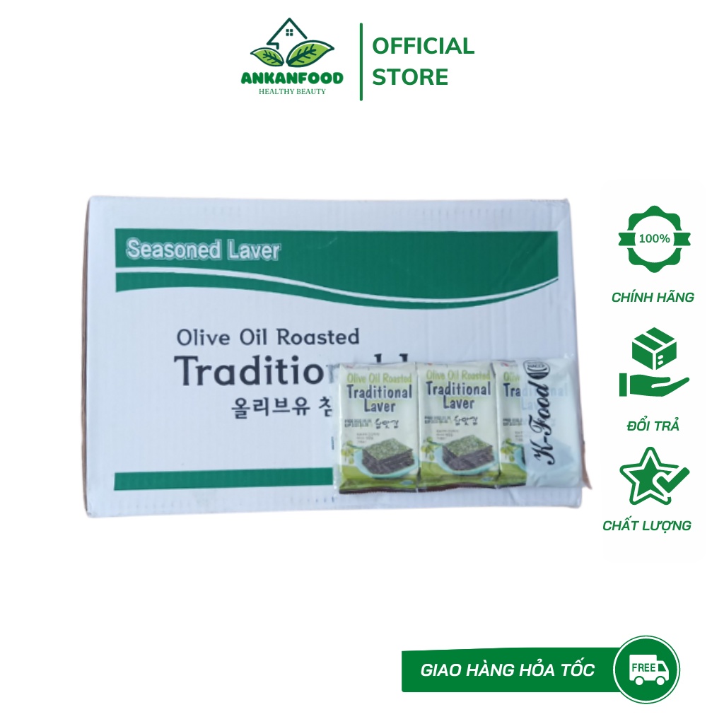Rong biển ăn liền sỉ thùng 36 lốc, lốc 3 gói Hàn Quốc(4g/gói) -Lá kim ăn liền oliu AnKanFood