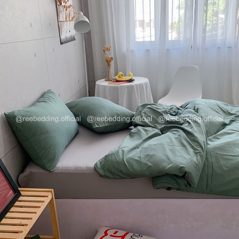 Bộ chăn ga gối Cotton TC Pastel REE Bedding Xanh lá Mix Xám đủ size giường nệm CTC134