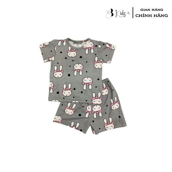 BB Kids Bộ Cotton Ngắn Tay Màu Ghi Cho Bé Gái