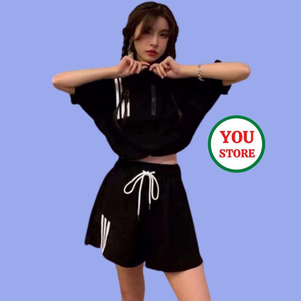 Set Đồ Nữ Bộ Đùi Áo Croptop 3 Sọc Chất Liệu Su Mịn Mã 192 You Store