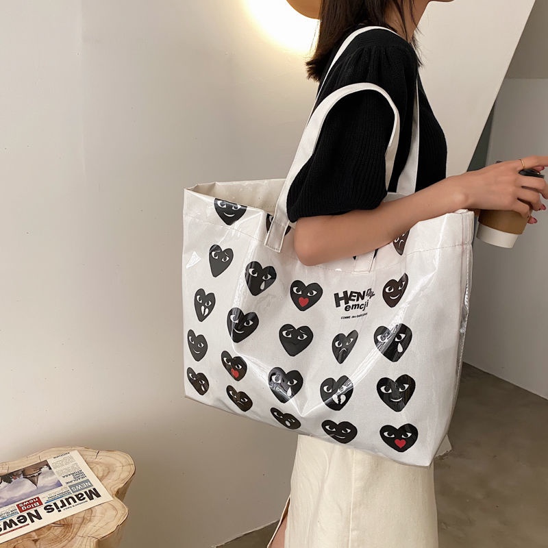 Canvas Bag Women's 2021 New Trendy Korean Versatile One-Shoulder Handbag Large Capacity Totes Jelly Transparent Bag