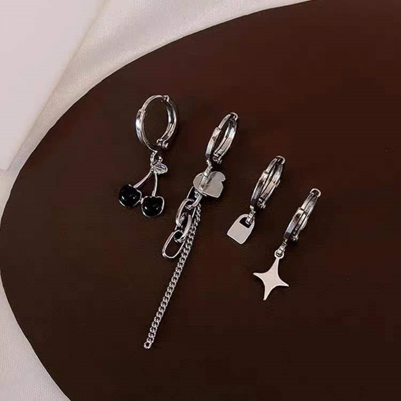 Bông Tai Hình Trái cherry Phối Tua Rua Bằng Kim Loại Thời Trang Sang Trọng Cho Nữ