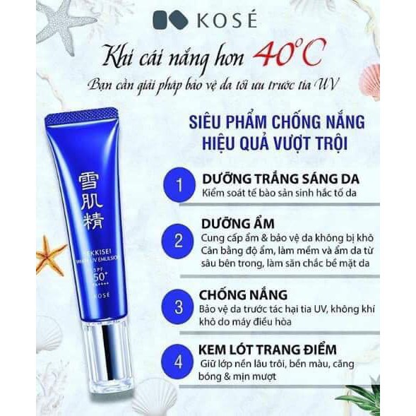 Kem dưỡng ngày Kose Sekkisei White UV Emulsion Spf 50+ PA ++++