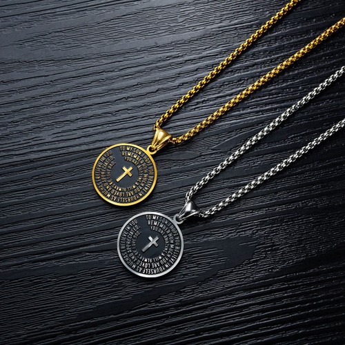Dây Chuyền Nam Mặt Tròn Khắc Thánh Giá Titan Ko Rỉ TT 2333