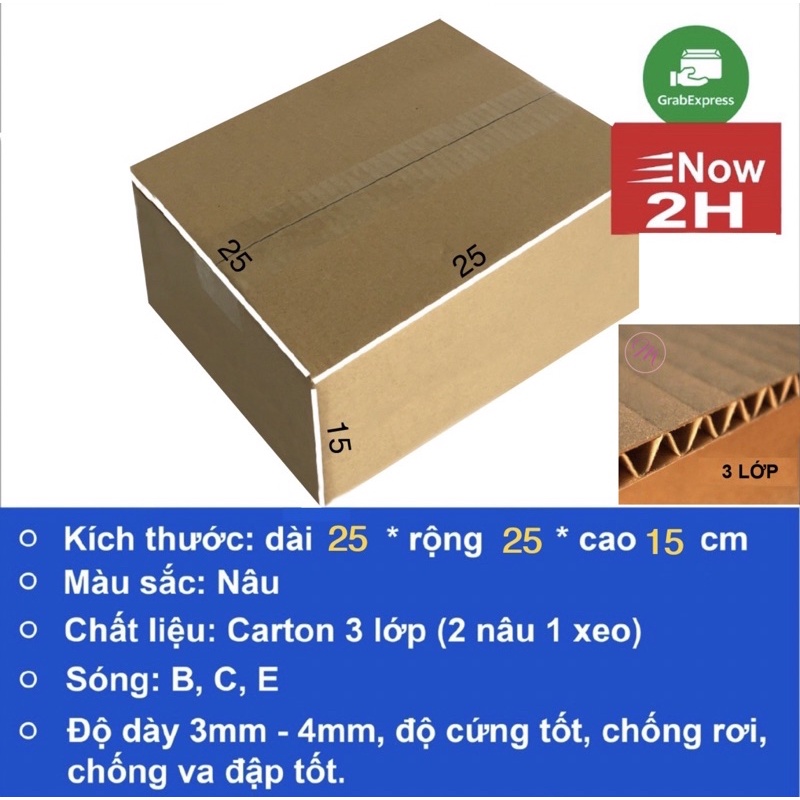 [50 bộ] Hộp carton dày đóng gói hàng 24,5x25x15