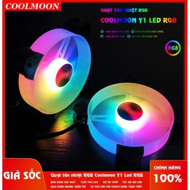 [Siêu rẻ] Fan Coolmoon Y1 Led RGB Chính Hãng ( fan Coolman) + HUB , Fan case 12cm quạt tản nhiệt fan led Coolmoon V