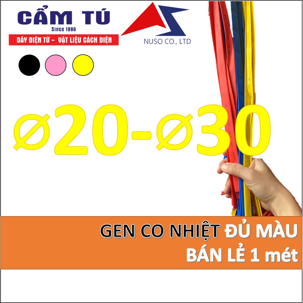 [1m]Gen co nhiệt cách điện màu hồng-vàng-đen kích thước 20 và 30mm