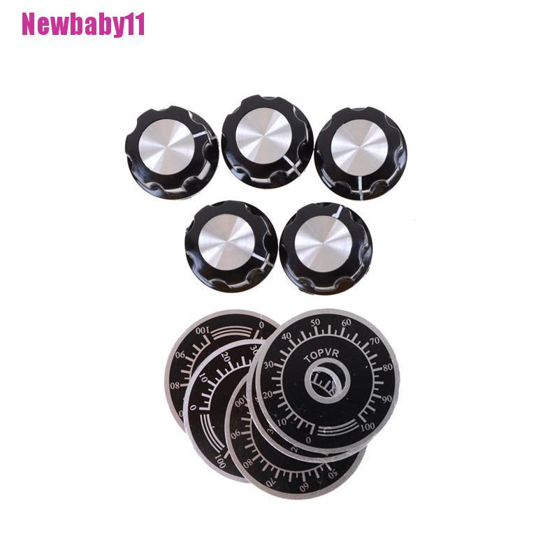 Set 5 Bộ Núm Vặn Chiết Áp Màu Đen Kèm 5 Nắp Đếm 0-100