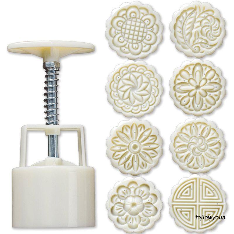 Set 8 Khuôn Nhấn Tạo Hình Làm Bánh Trung Thu 75g Diy
