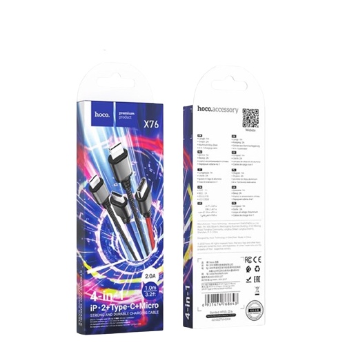 Cáp Sạc X76 4IN1  Dây Dù Siêu Bền Dài 100cm
