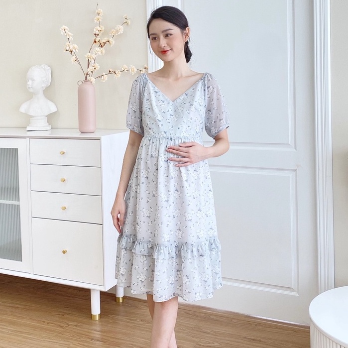 MEDYLA - Đầm bầu dự tiệc mùa hè thiết kế 2 lớp chiffon lót lụa cho bầu đi chơi du lịch dự tiệc - VS1027