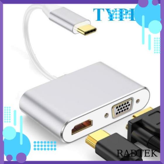 Bộ cáp chuyển đổi từ Typec sang HDMI + VGA 2K 4K cáp typec to hdmi kết nối tivi máy chiếu