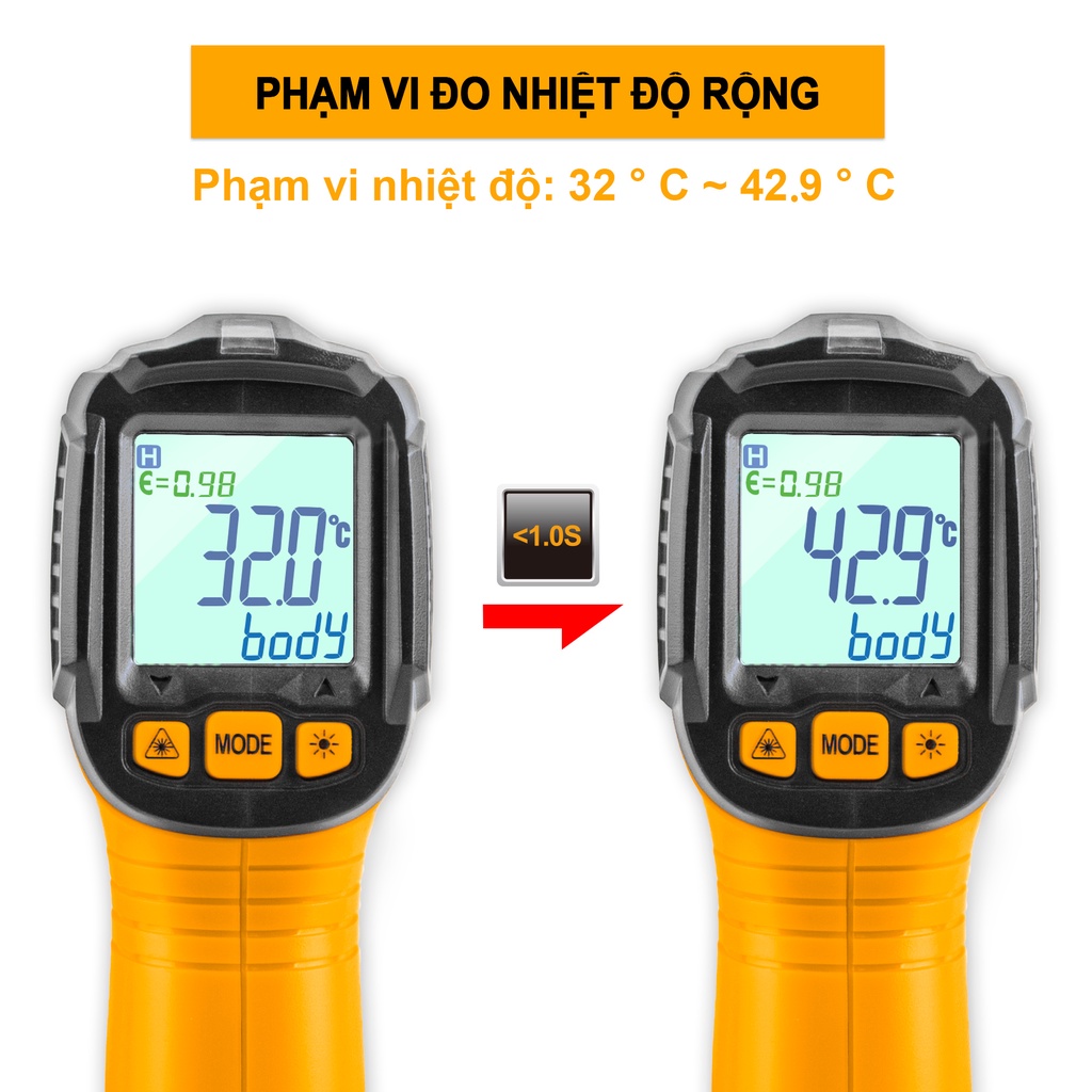 Máy đo độ ẩm, nhiệt độ hồng ngoại cầm tay INGCO HIT010381 đo nhiệt độ có màn hình hiển thị màu