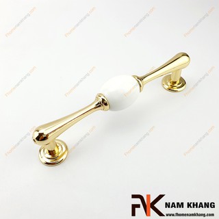 Tay nắm tủ sứ trắng vàng NK329-128VT (2 vít cách 128mm, Màu Vàng)