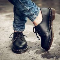 Giày nam cổ thấp đế cao da bò đen
