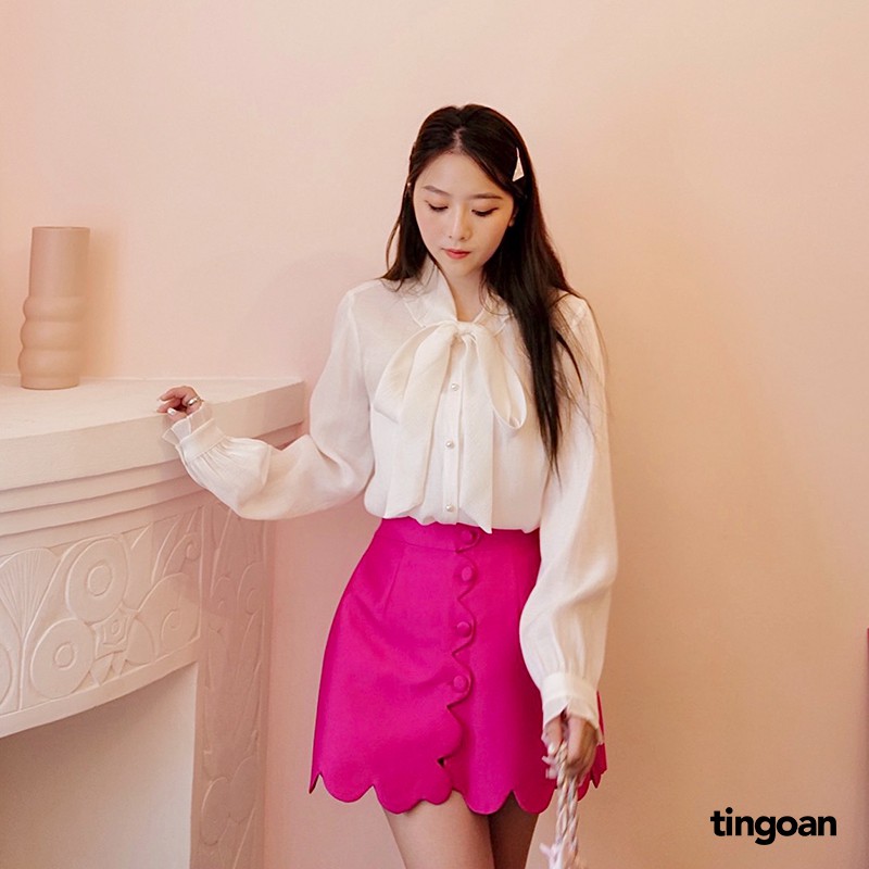 Quần váy tafta cạp cao lượn tafta hồng tingoan TAKE MY HEART SKORT/PK