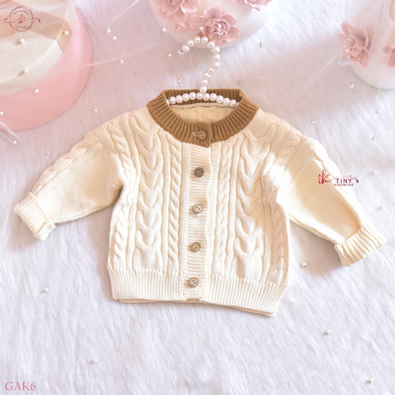 Áo khoác len cardigan (loại có lót lông) họa tiết vặn thừng lớn cho bé từ 0 đến dưới 2 tuổi [GAK6]