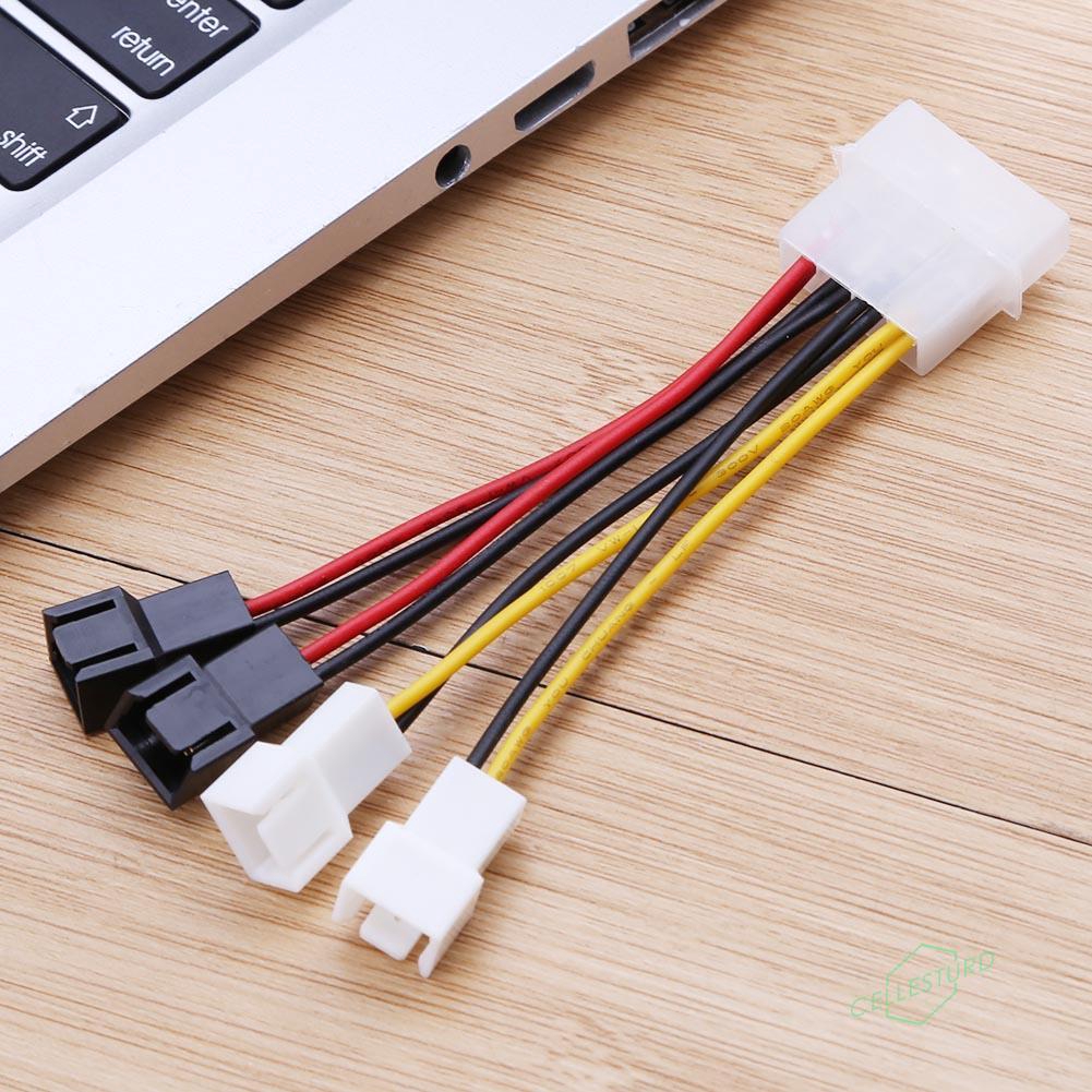 CS 2pcs 4-Pin Molex to 3-Pin fan Power Cable Adapter Connector 12v*2 / 5v*2