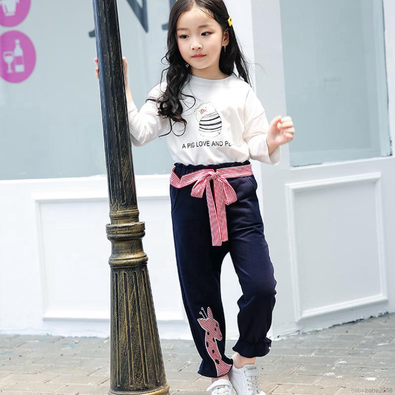 Quần dài bo phồng thắt nơ dành cho bé gái