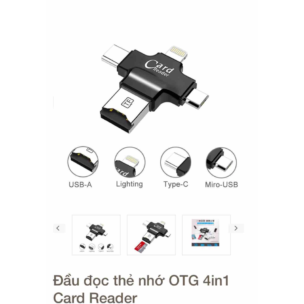 Đầu đọc thẻ Microsd cho Các Máy Điện Thoại Iphone - Samsung - Android - Pc Otg 4 in 1