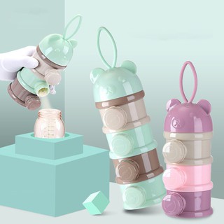 Bình đựng hộp sữa cho bé 4 ngăn hình gấu dễ thương có móc treo cao cấp tiện dụng chắc chắn