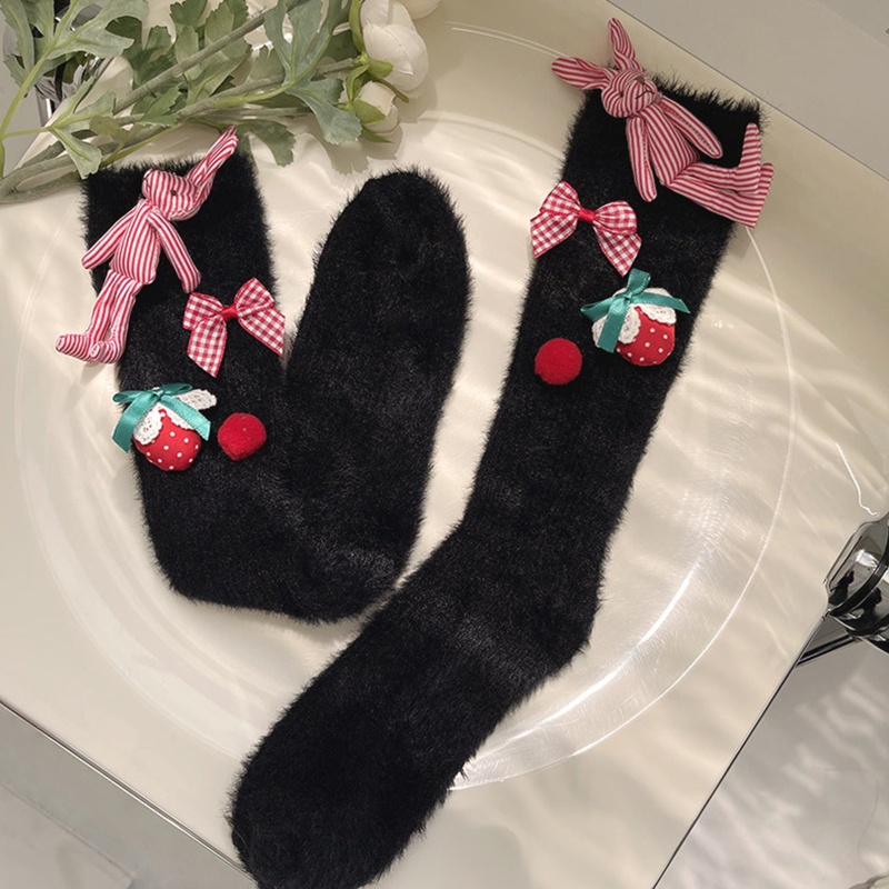 Tất Lông Nhung Dày Dặn Họa Tiết Thỏ / Dâu Tây 3D Phong Cách Harajuku Lolita