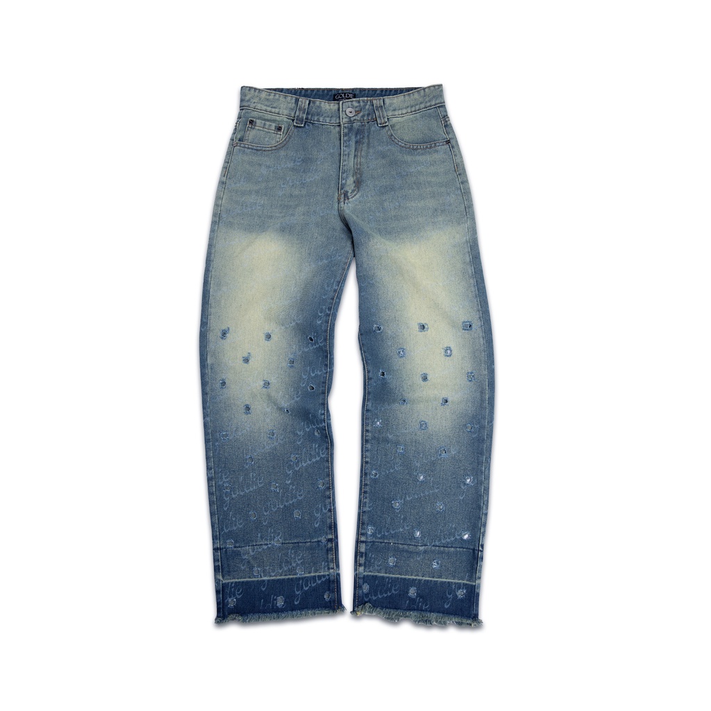 Quần denim kaki "GOLDIE DISTRESSED BLUE FADED" giặt mài tạo hiệu ứng