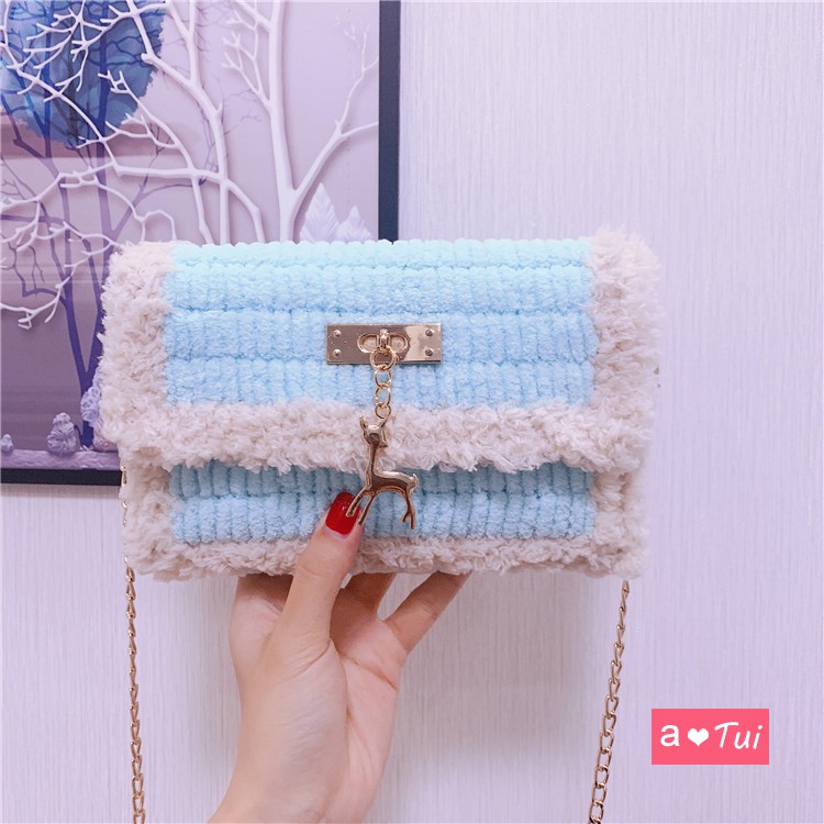 Túi Handmade Tự Đan Đầy Đủ Phụ Kiện Gồm Len Mịn, Cancas cắt sẵn blt616