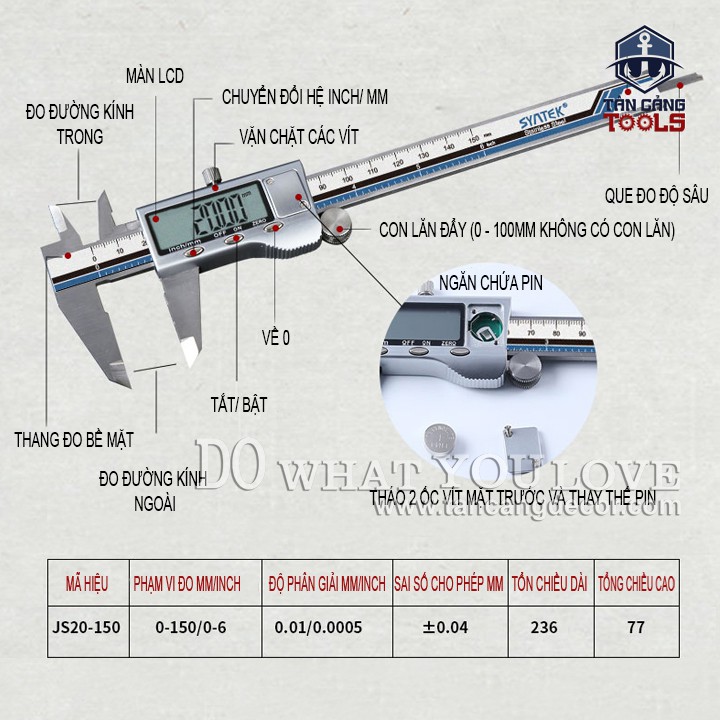 Thước Kẹp Điện Tử 150 mm Syntek JS20-150