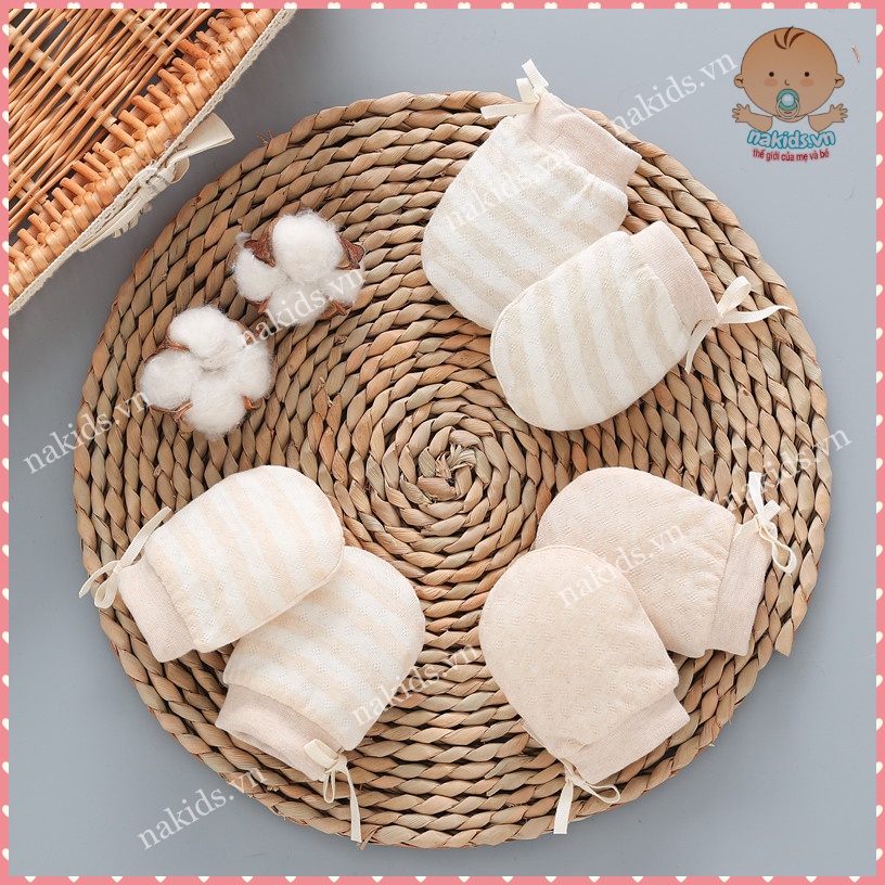 Bao Tay Sơ Sinh Có Dây Buộc, Chất Liệu Organic 100% Cotton Hữu Cơ Tự Nhiên An Toàn Cho Da Của Bé