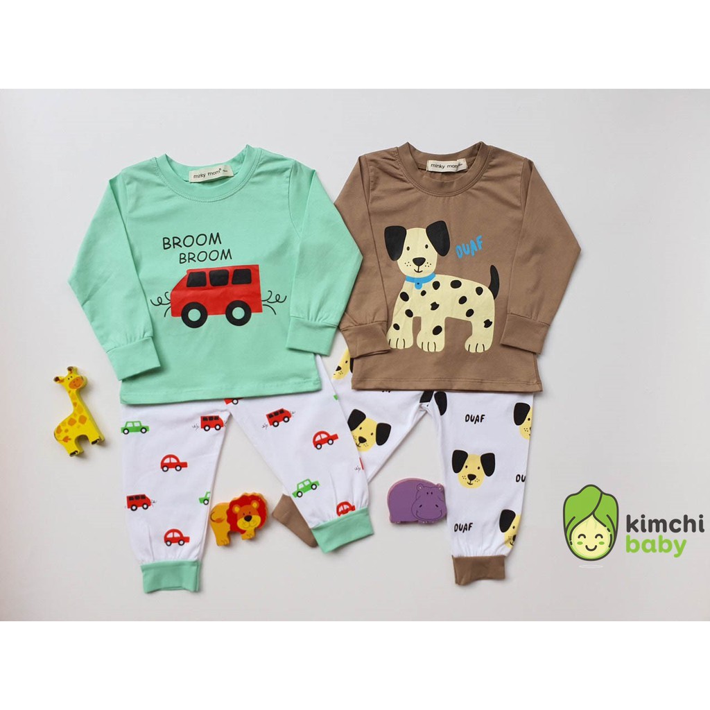 Bộ Dài Tay Cotton 100% Minky Mom Họa Tiết Phối Quần Dễ Thương Chính Hãng Túi Zip Cho Bé Trai Bé Gái MKM26