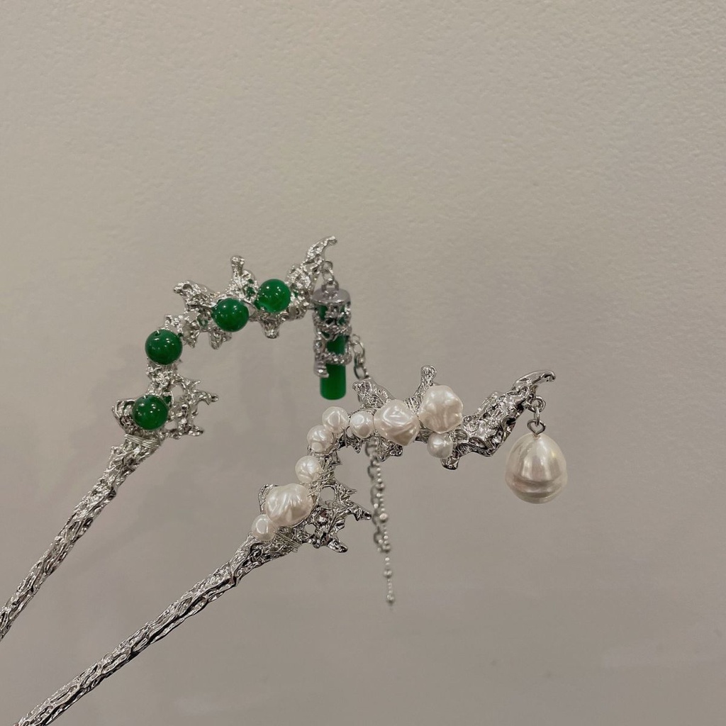 Trâm Cài Tóc Màu Bạc/Xanh Lá Phong Cách Cổ Điển Thời Trang Mùa Hè Xinh Xắn Cho Nữ