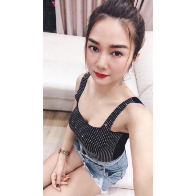 Áo len mongtoghi 2 dây bản to đính đá (kèm ảnh thật)