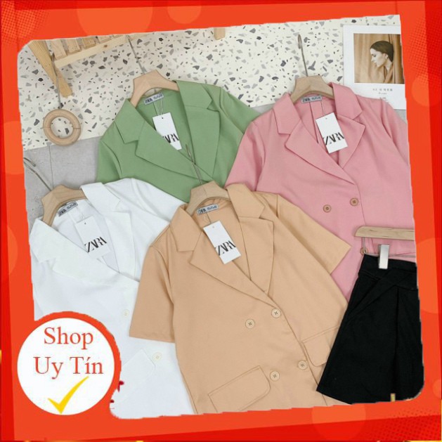 Áo Blazer Cộc Tay Nữ ❤ Áo Vest Cổ Sam Túi Nắp Phối Quần Jeans, Chân Váy Trendy Phong Các