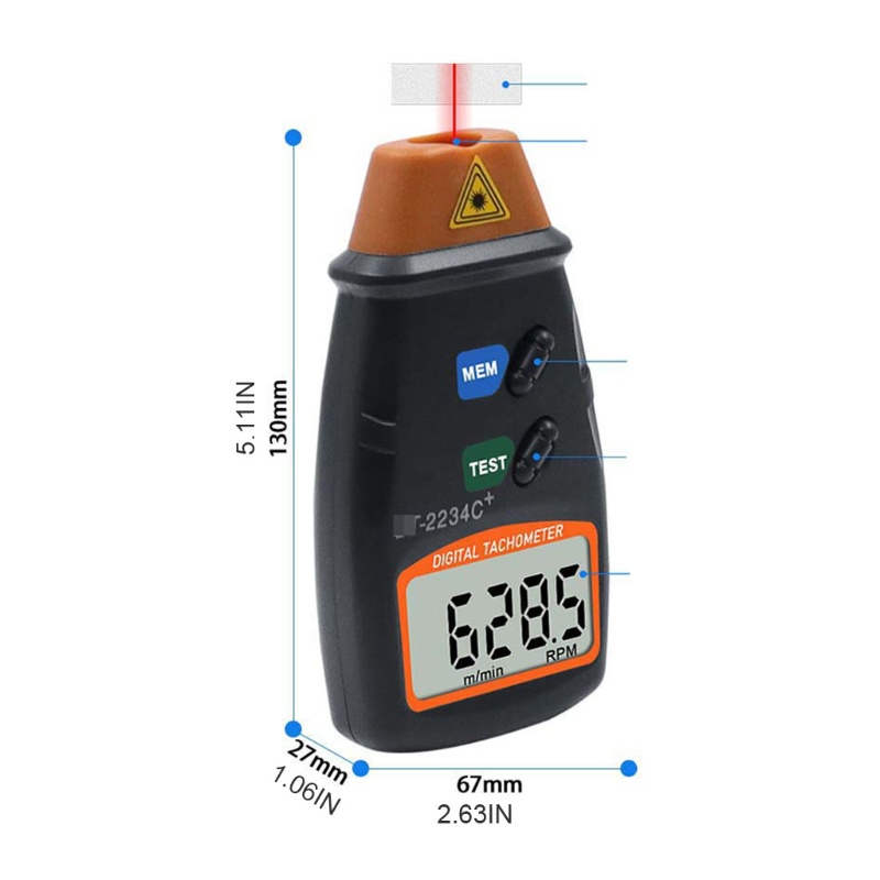 Máy Đo Tốc Độ RPM 2.5RPM - 99,999RPM Không Tiếp Xúc Màn Hình LCD Kỹ Thuật Số