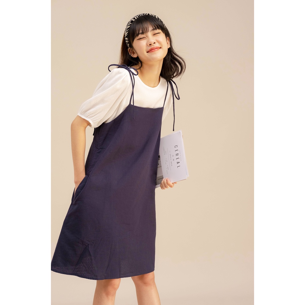 [LEN clothing] Set váy yếm dáng xoè nữ tính nâu 8164