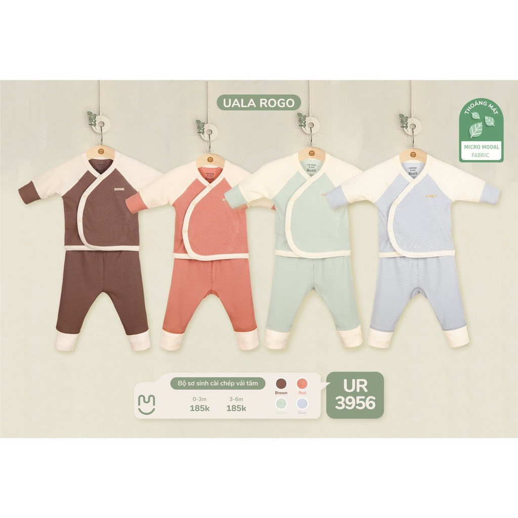Bộ quần áo cúc chéo UalaRogo chất vải tăm mềm mát màu sắc pastel cho bé sơ sinh
