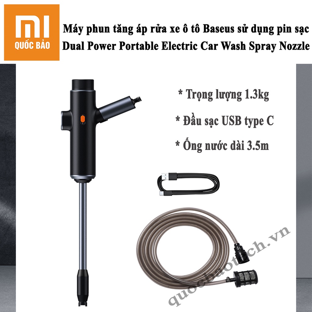 Máy rửa xe dùng pin Baseus Dual Power Portable Electric Car Wash Spray Nozzle- Tiện lợi, mạnh mẽ